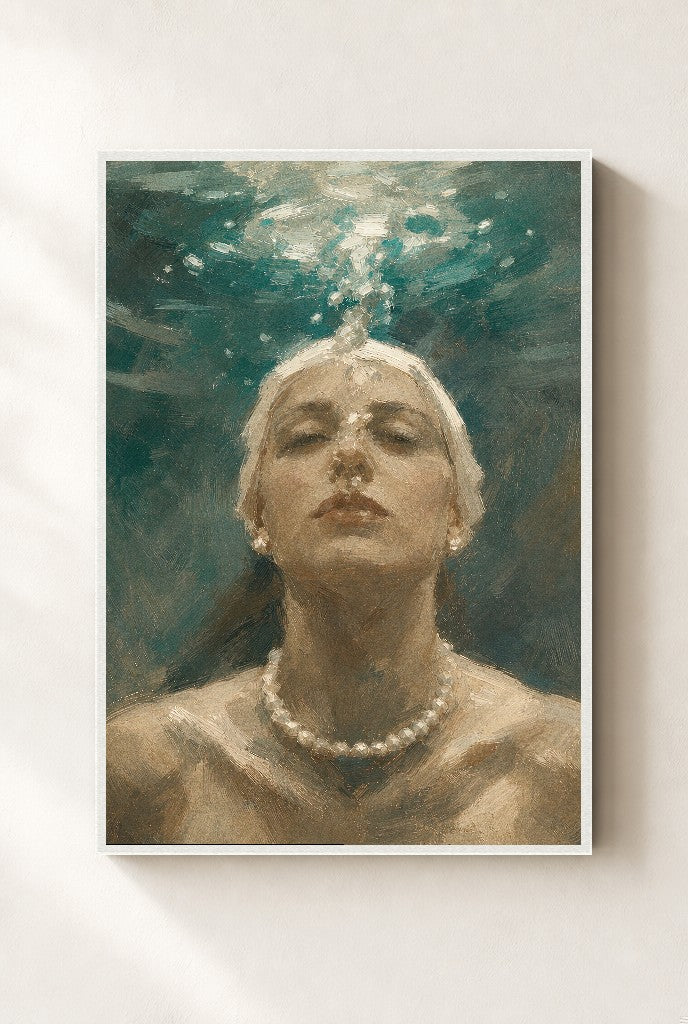 Holding Her Breath, framed close-up, white