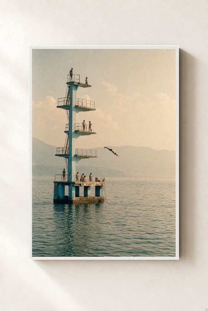 High Dive Diplomacy, framed, white