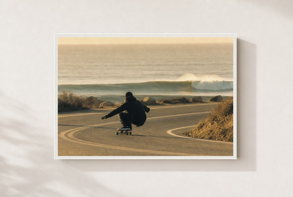 Crouched at the Break, framed, white