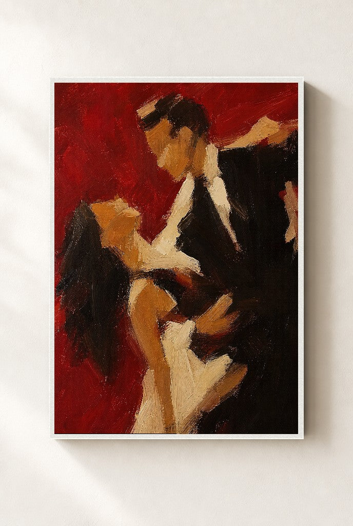 Couple, Red Ground, framed close-up, white