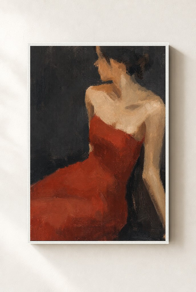 Red Dress, Charcoal, framed close-up, white