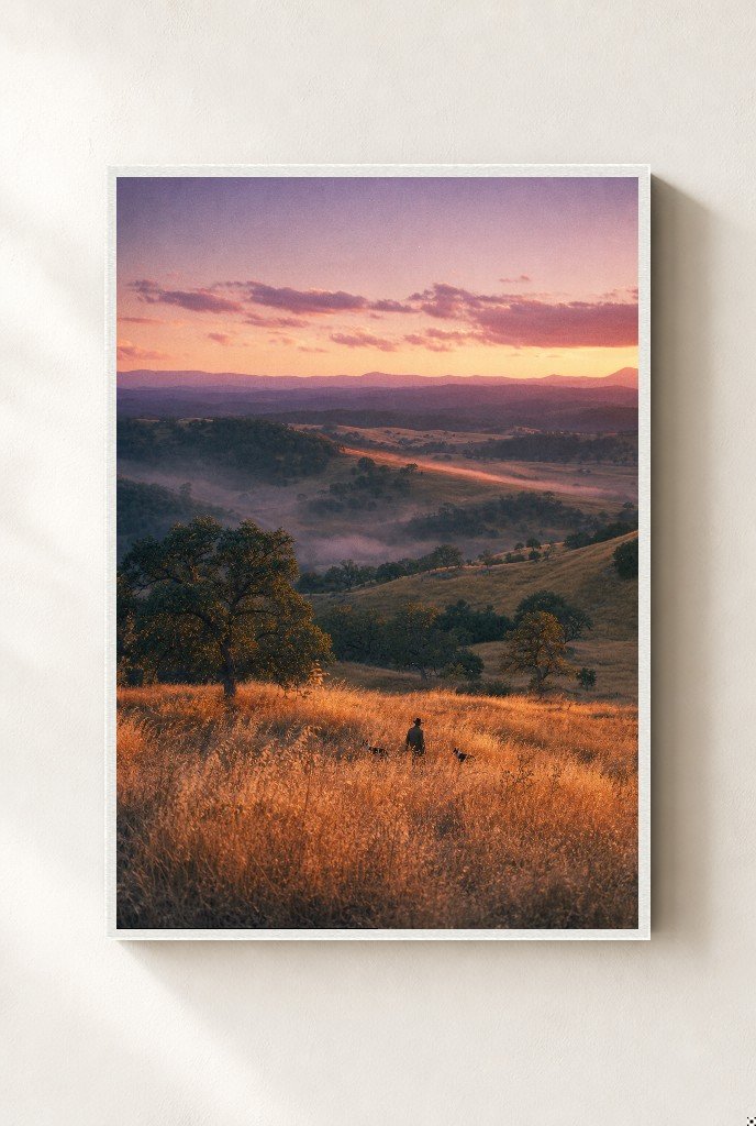 Sunrise in the Tall Grass, framed, white