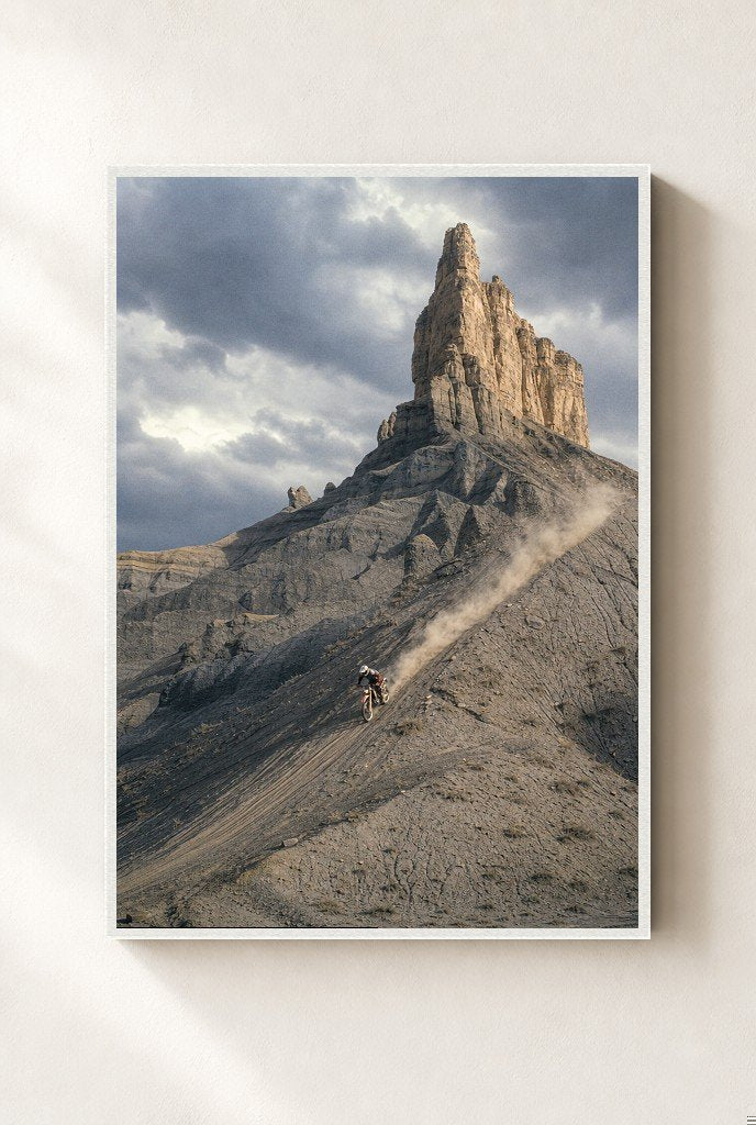 Down the Spire, framed, white