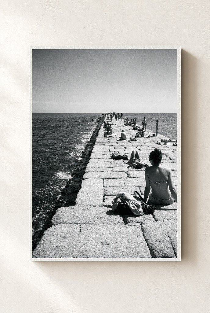 Pier in the Sun, framed, white