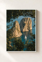 Lone Sail, Faraglioni, framed, white