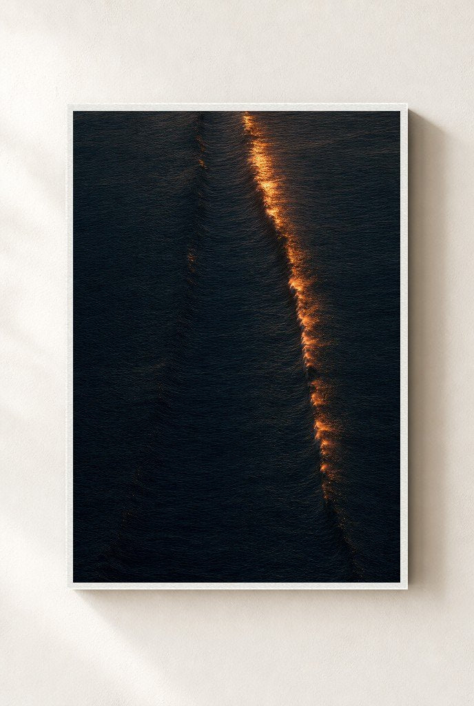 Gold on Dark Water, framed, white