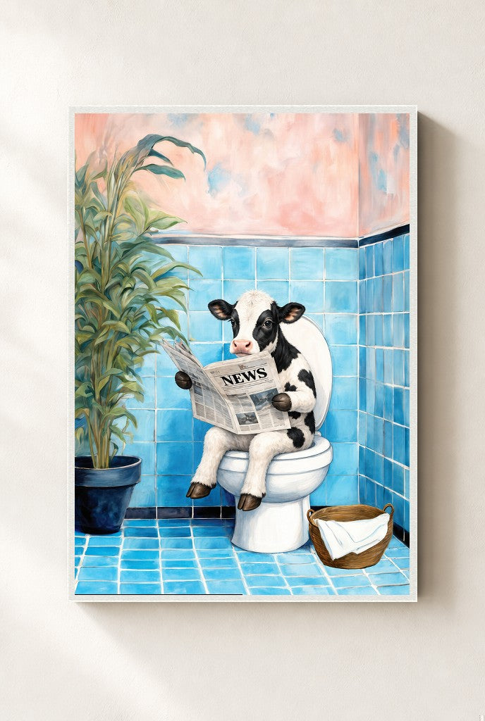 Reading the News print, mounted in a white wood frame on a cream wall.