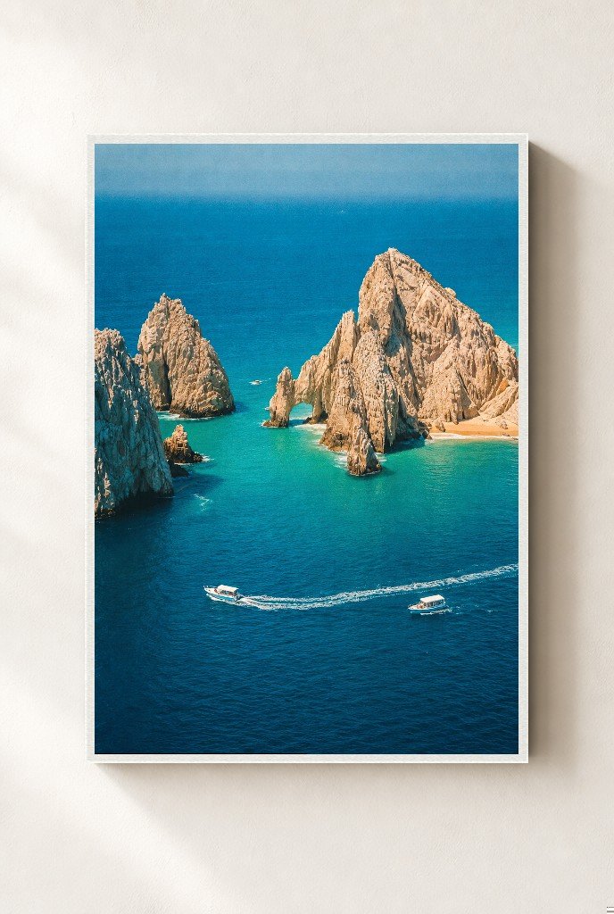 Cliffs in Gold Light, framed, white