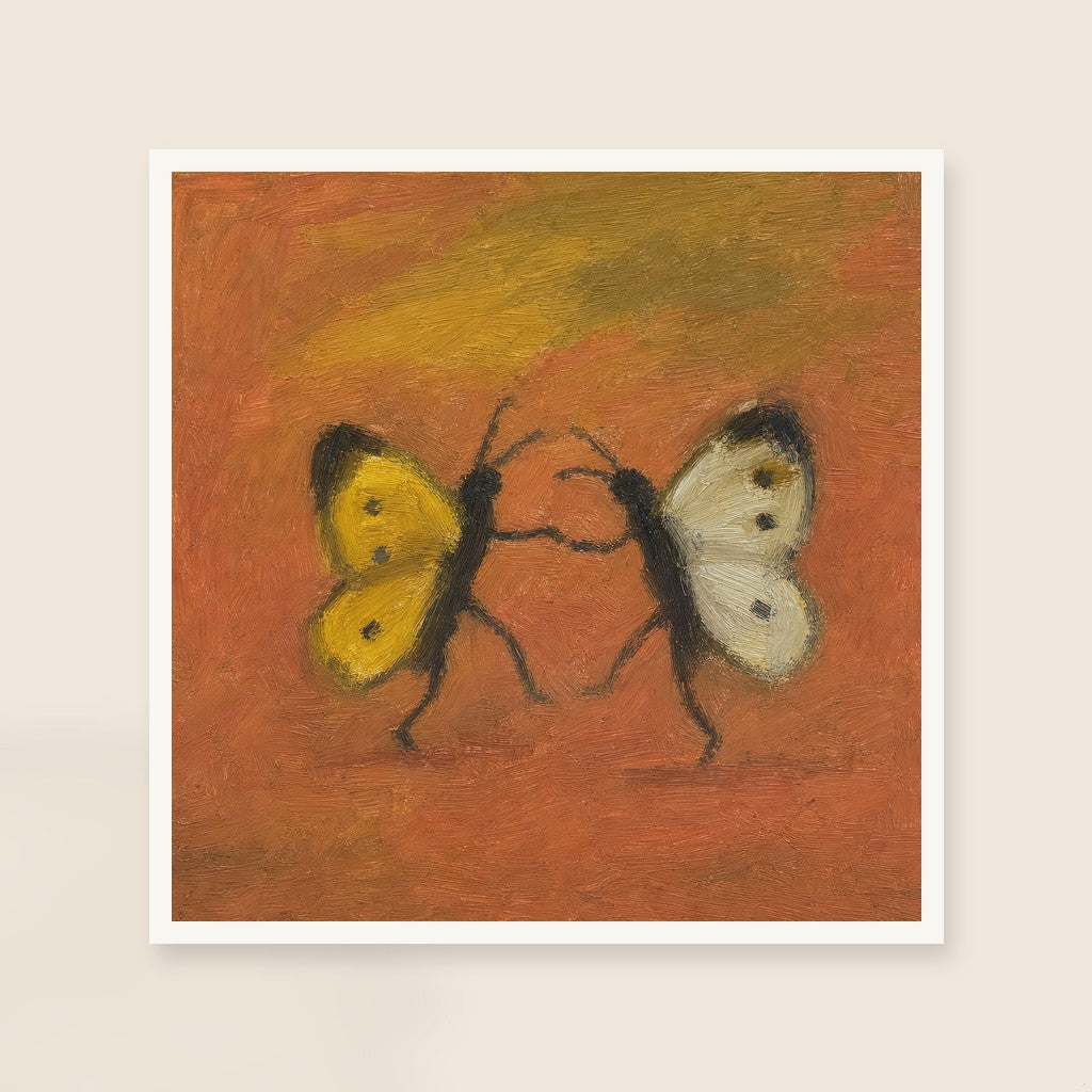 Two Butterflies, framed close-up, white