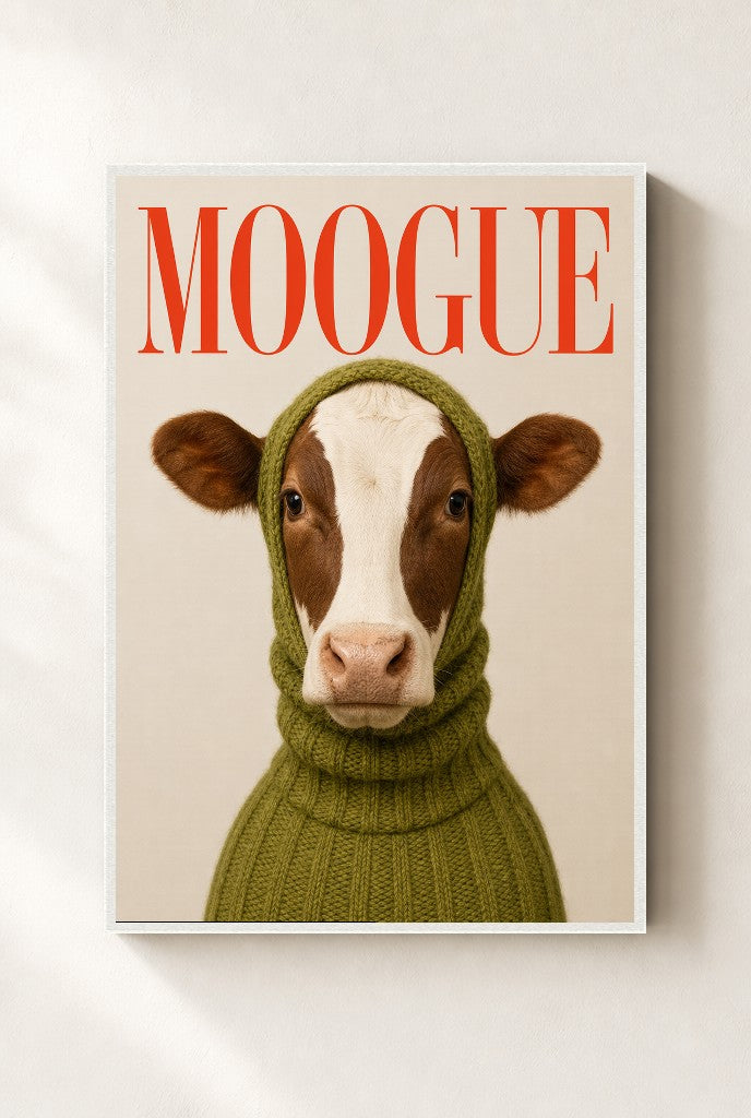 MOOGUE print, mounted in a white wood frame on a cream wall.