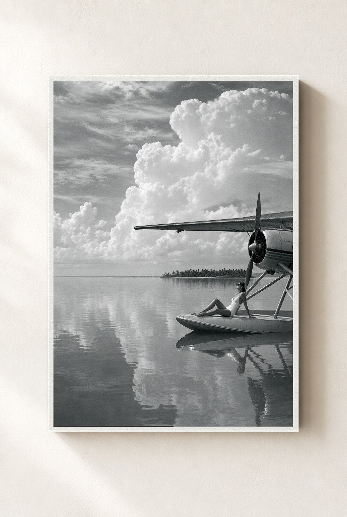 Wing and Water, framed, white