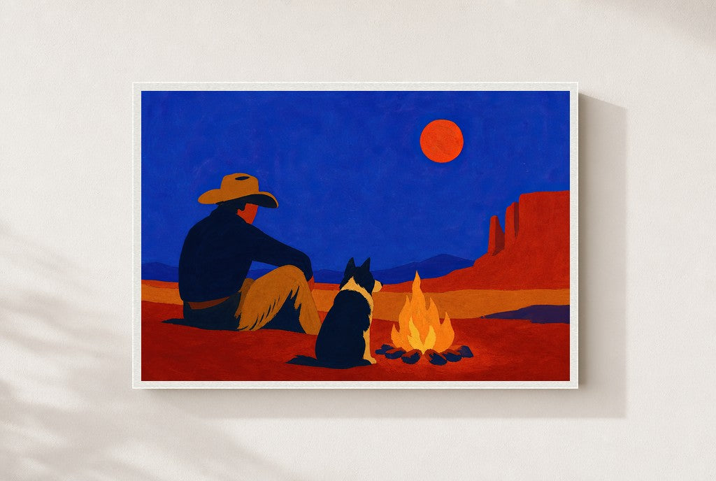 Two by the Fire, framed close-up, white