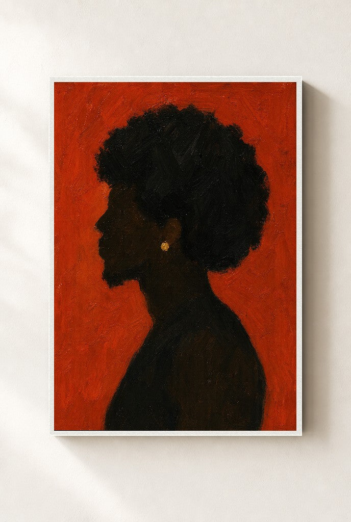 Dark Afro, Burnt Orange, framed close-up, white