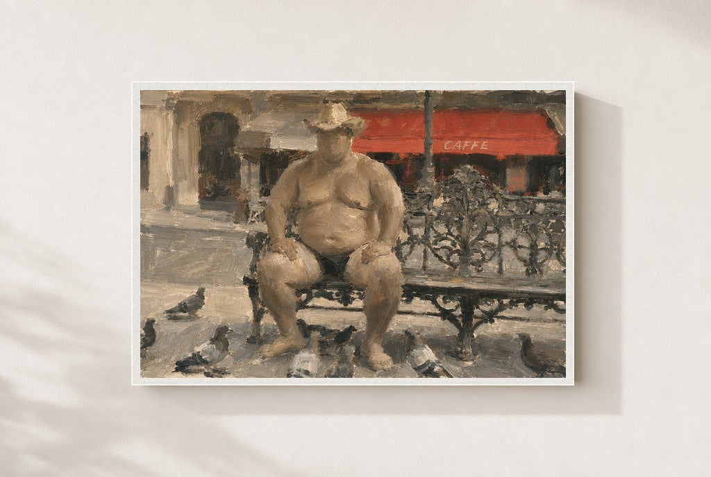 Sumo in Paris, framed close-up, white