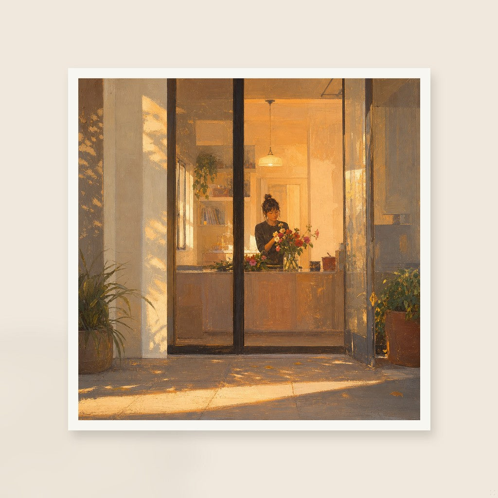 Cut Flowers, Good Light, framed close-up, white