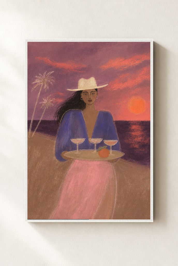 Drinks at the Beach, Alone, framed close-up, white