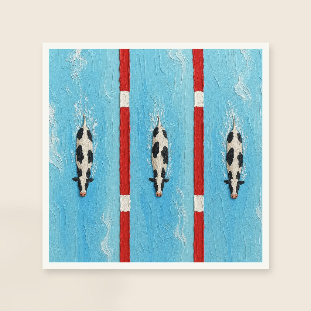 Lane Three print, mounted in a white wood frame on a cream wall.
