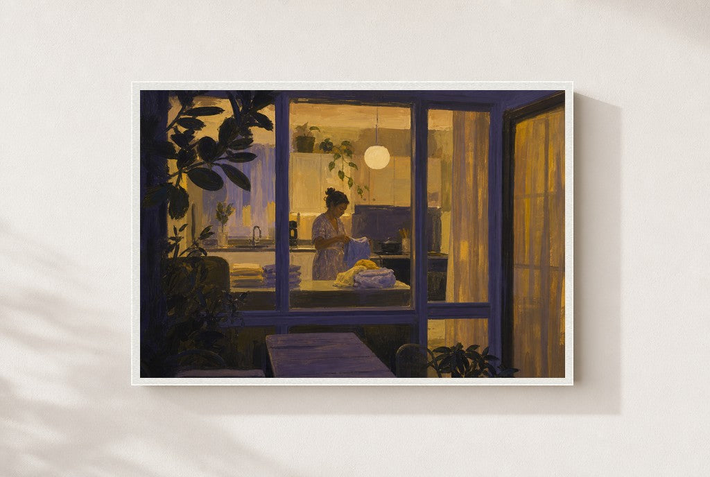 Late Laundry, framed close-up, white