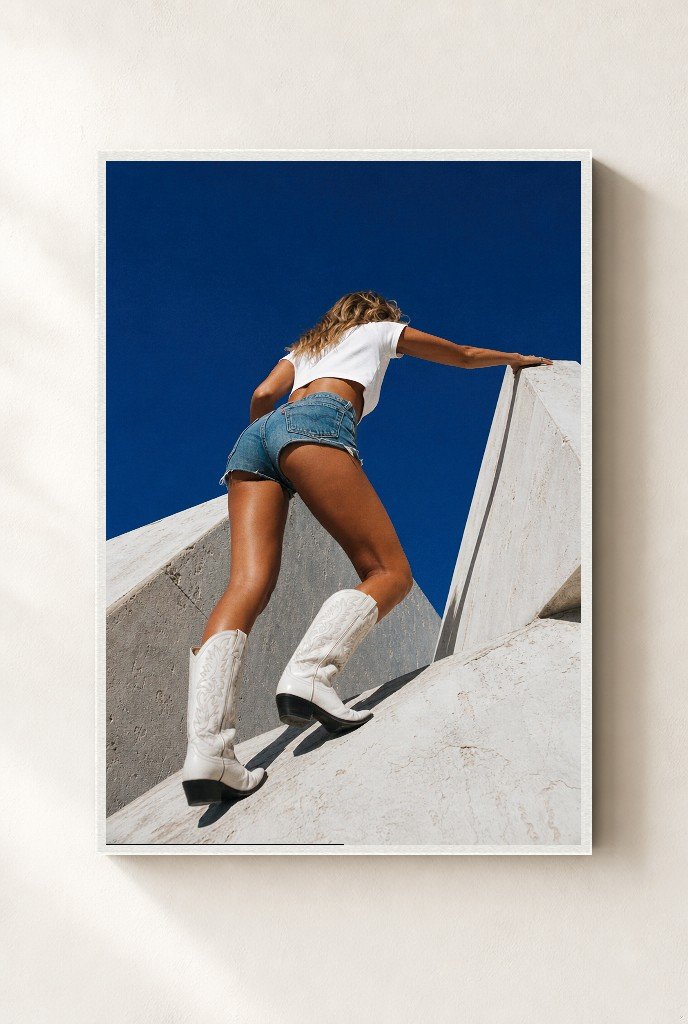 White Boots, Big Sky, framed, white