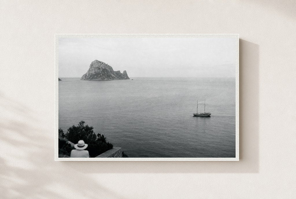 Watching the Far Rock, framed, white