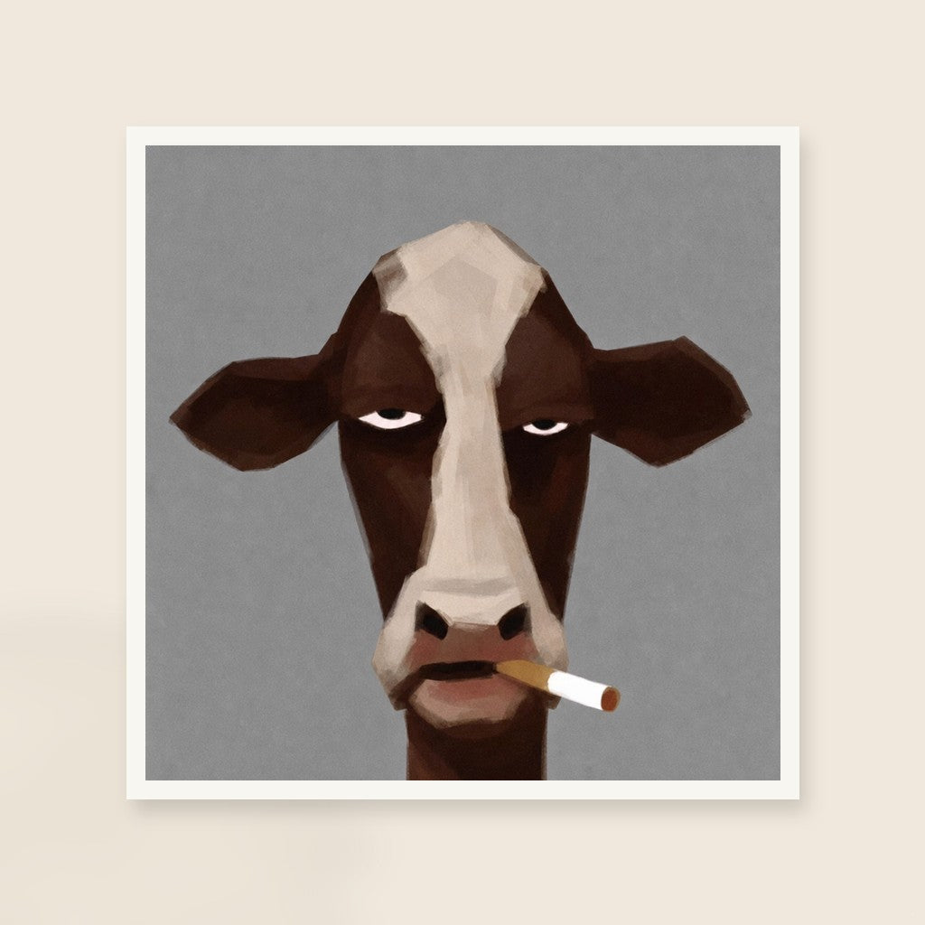 Cigarette, Square print, mounted in a white wood frame on a cream wall.