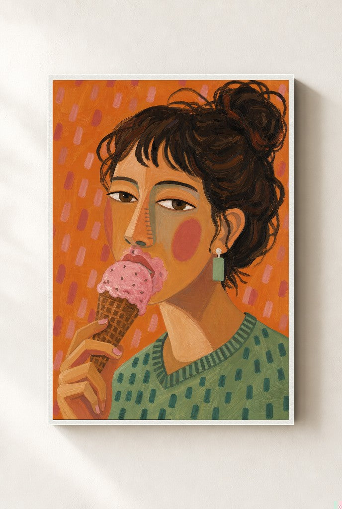One Scoop, No Regrets, framed close-up, white