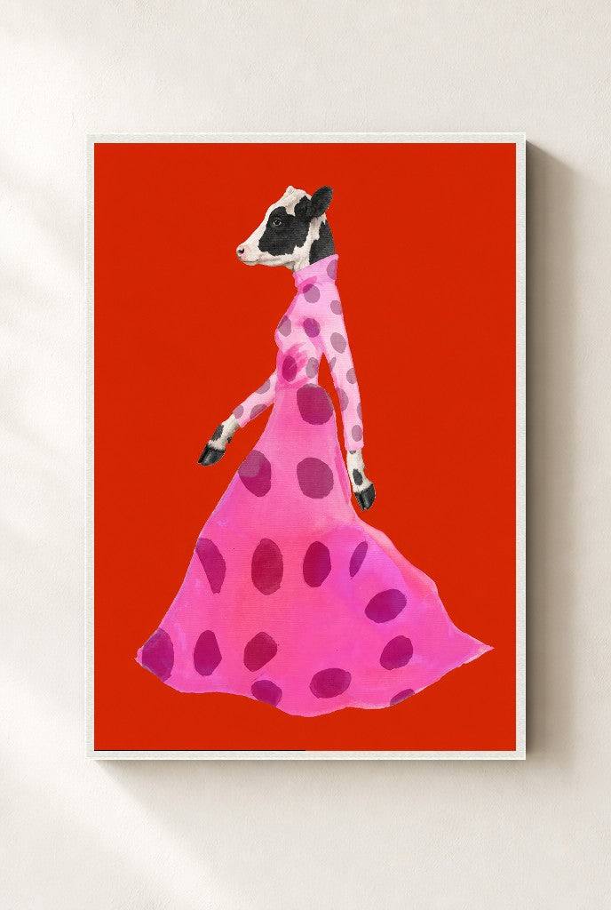 Polka in Motion print, mounted in a white wood frame on a cream wall.
