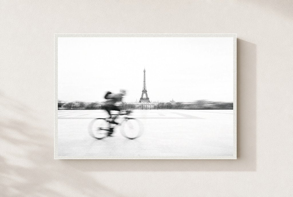 Blur Past the Tower, framed, white