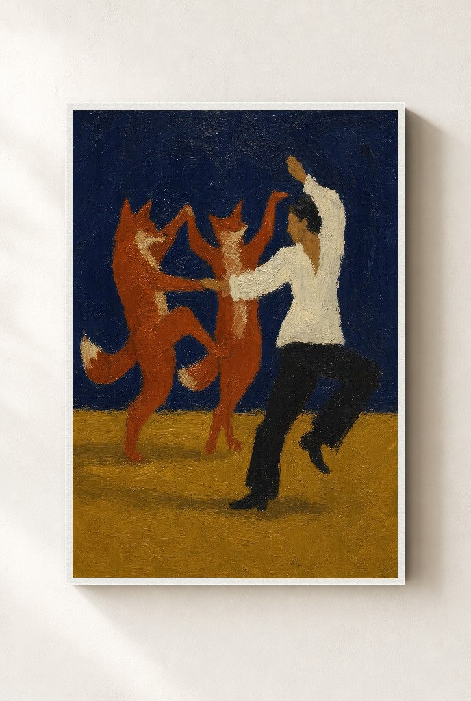 White Shirt, Red Foxes, framed close-up, white