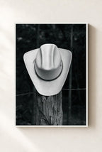 Hat on a Fencepost, framed, white