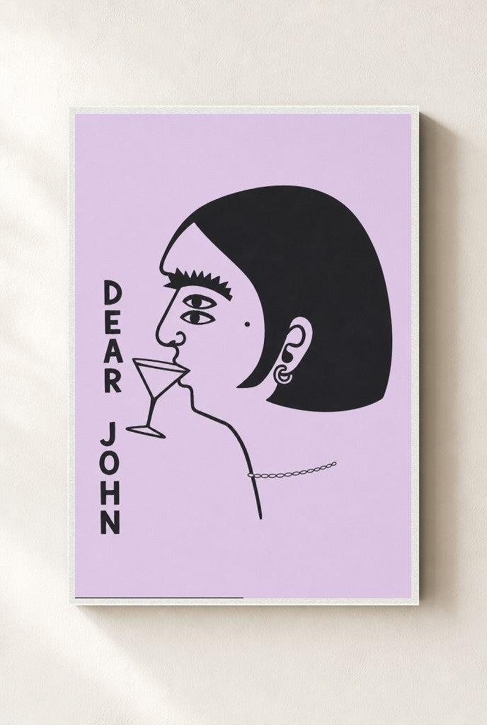 Dear John print, mounted in a white wood frame on a cream wall.