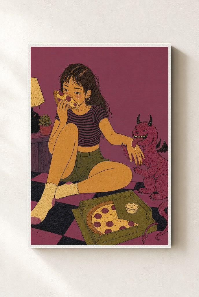 Pizza for One (Plus Him), framed close-up, white