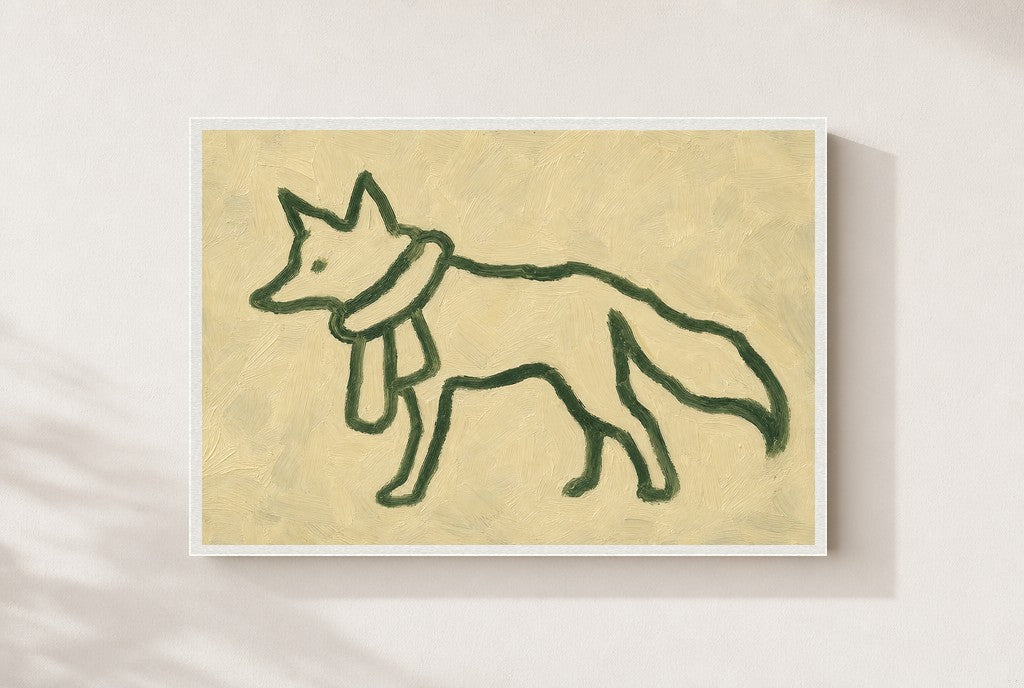 Line Fox in Scarf, framed close-up, white