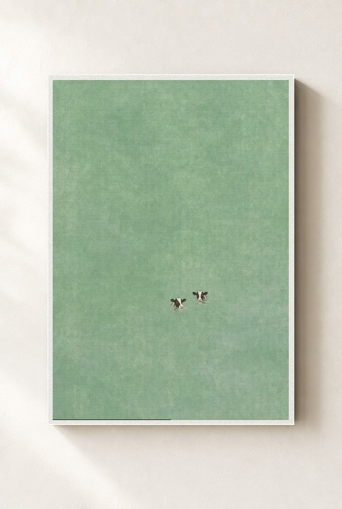 Calm Sea, Two of Us print, mounted in a white wood frame on a cream wall.