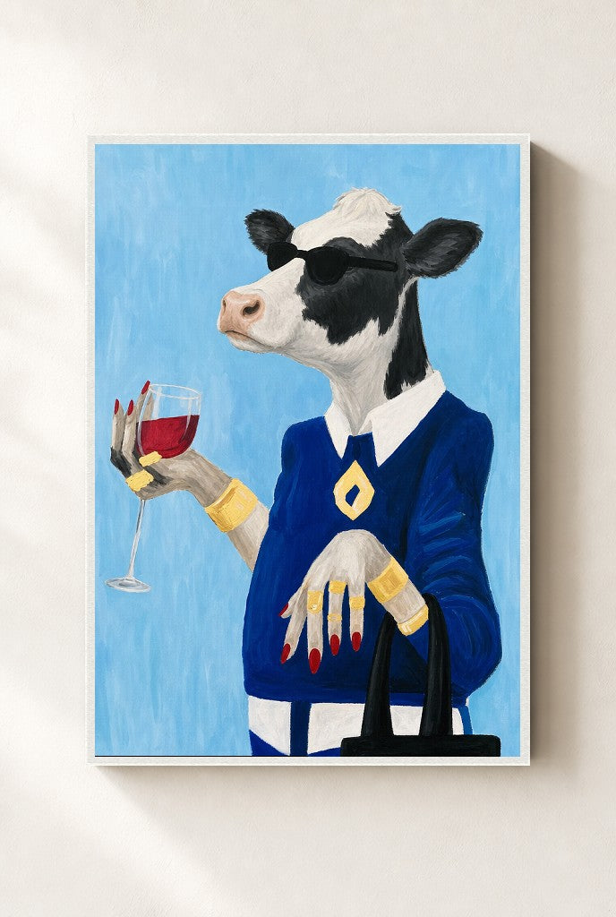 Blazer and Bordeaux print, mounted in a white wood frame on a cream wall.