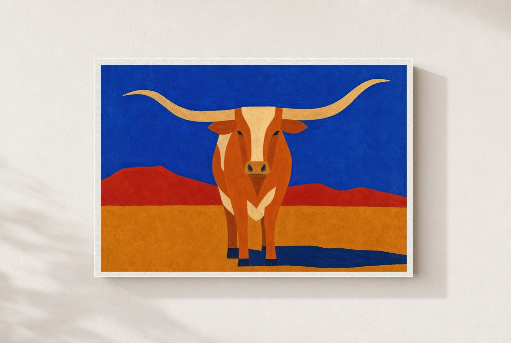 Longhorn, Unbothered, framed close-up, white