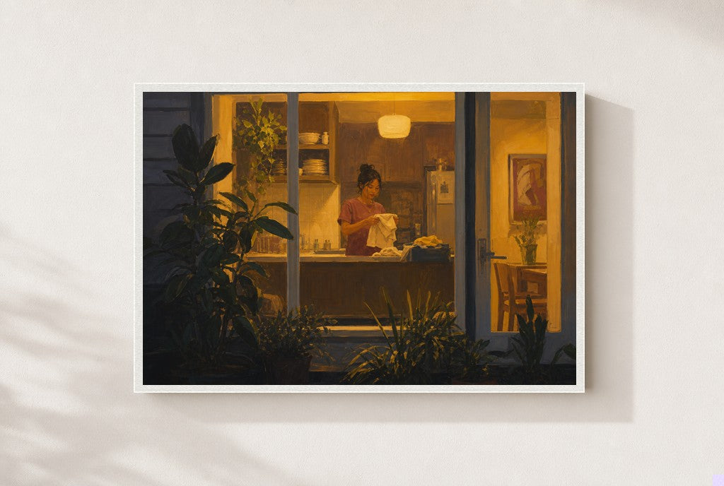 Someone's Still Up, framed close-up, white