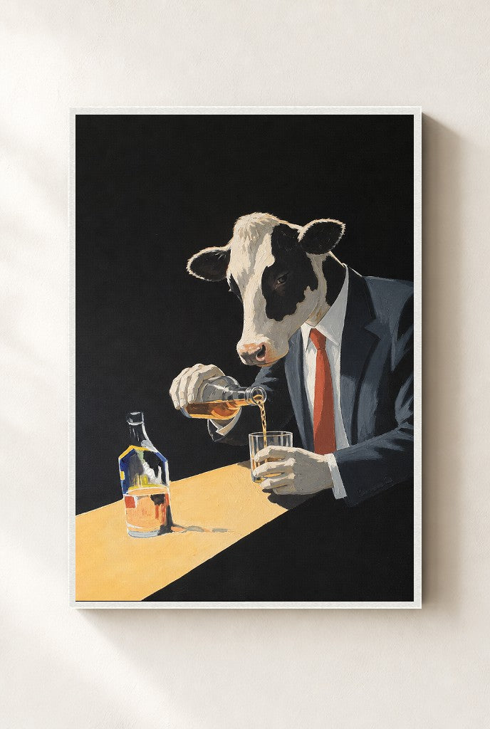 Two Fingers, Neat print, mounted in a white wood frame on a cream wall.