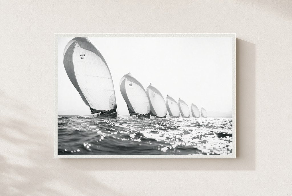 Spinnakers in Line, framed, white