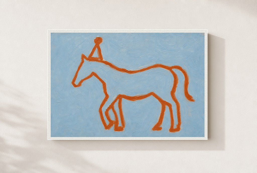 Line Horse, Party Hat, framed close-up, white