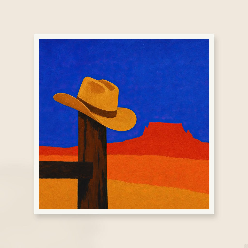 Hat on the Post, framed close-up, white
