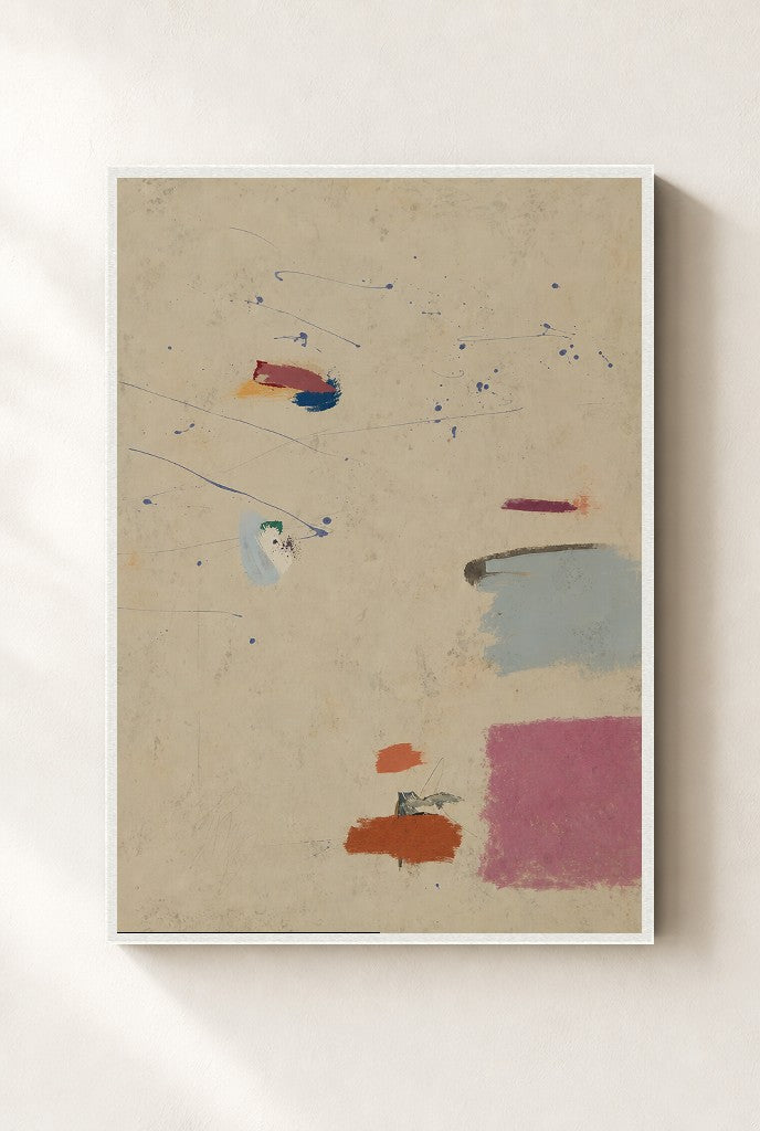 Quiet Marks, Cream print, mounted in a white wood frame on a cream wall.