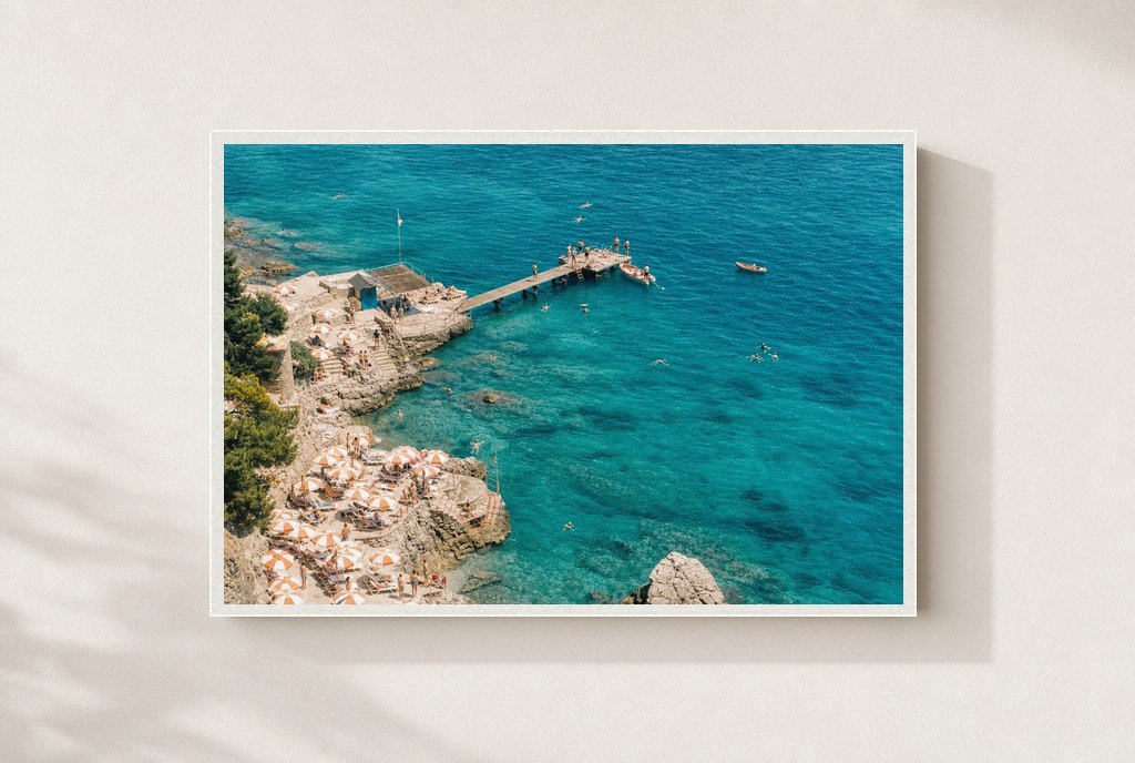 The Swimming Cove, framed, white