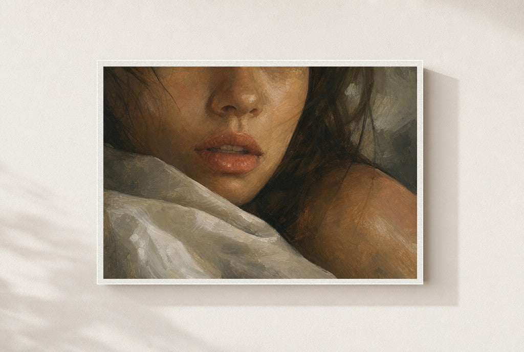 Slept In, framed close-up, white
