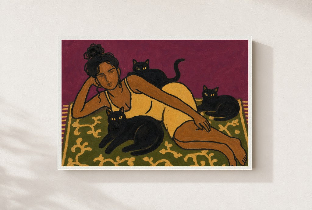 Outnumbered by Cats, framed close-up, white