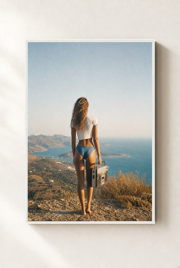 Volume Up, Hilltop, framed, white