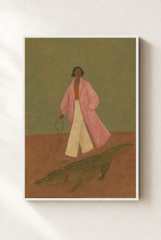 Walking the Croc, framed close-up, white