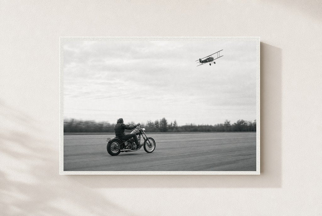 Biplane and Chrome, framed, white