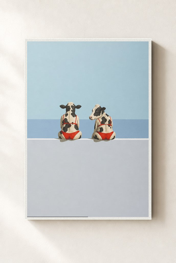 Best Friends in Red print, mounted in a white wood frame on a cream wall.