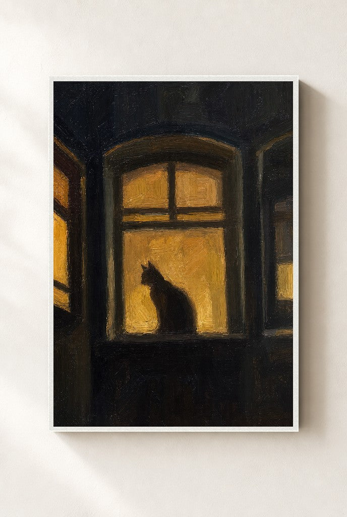 Amber Window, Cat, framed close-up, white